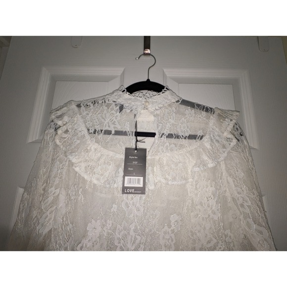 Love University Tops - Love University White Lace Ruffle High Neck Blouse Long Sleeve Top 3137 NEW L